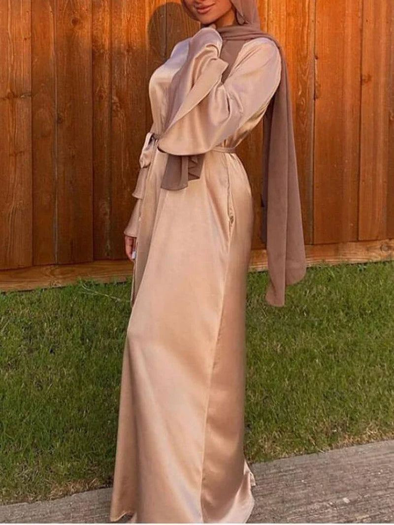 Plain Large Double Layer Flare Sleeve Abaya Dress