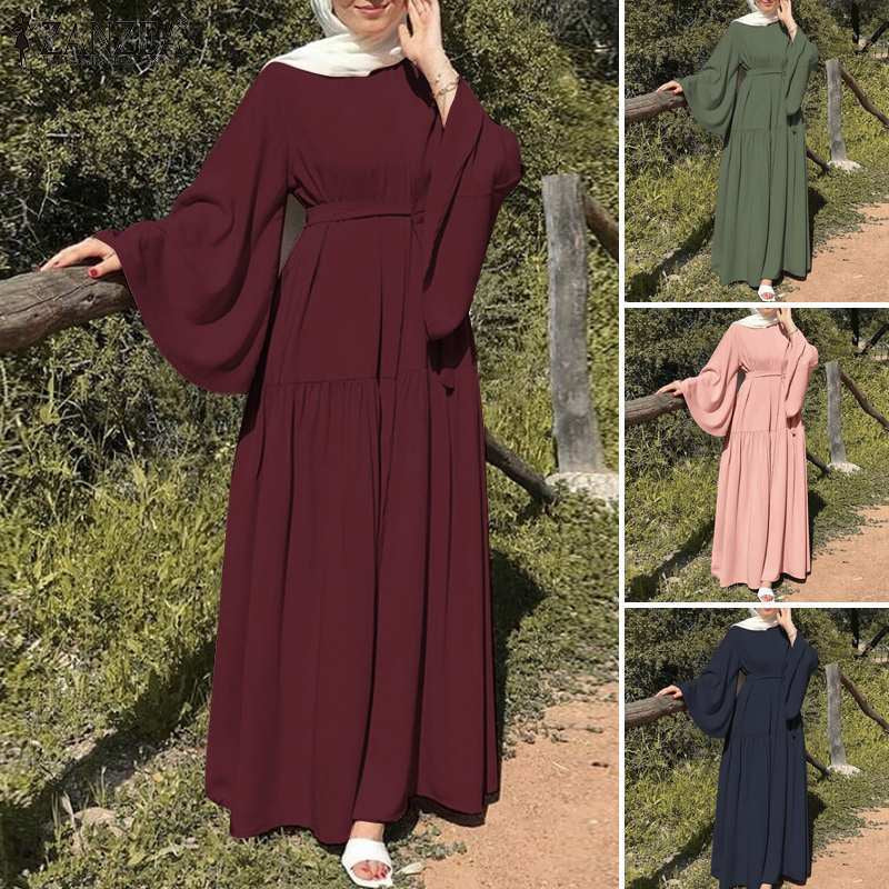 Women'S Flared Sleeves Long Dress with Belt