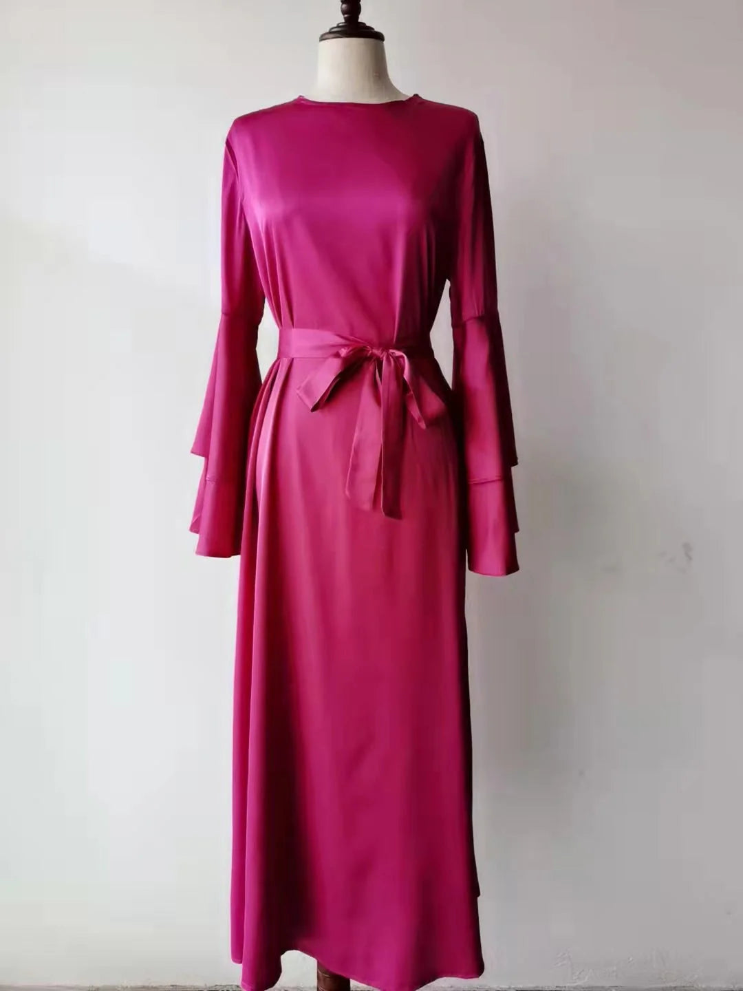 Plain Large Double Layer Flare Sleeve Abaya Dress
