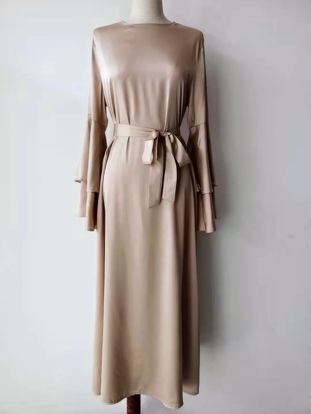 Plain Large Double Layer Flare Sleeve Abaya Dress