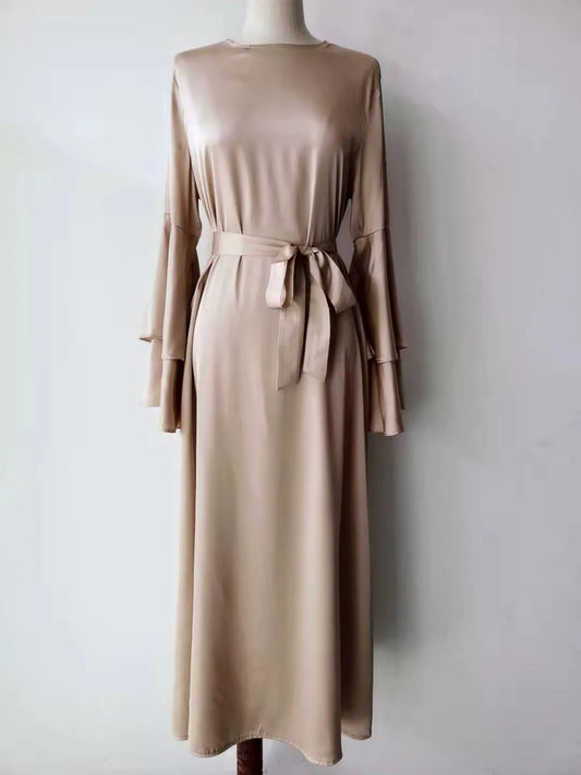 Plain Large Double Layer Flare Sleeve Abaya Dress