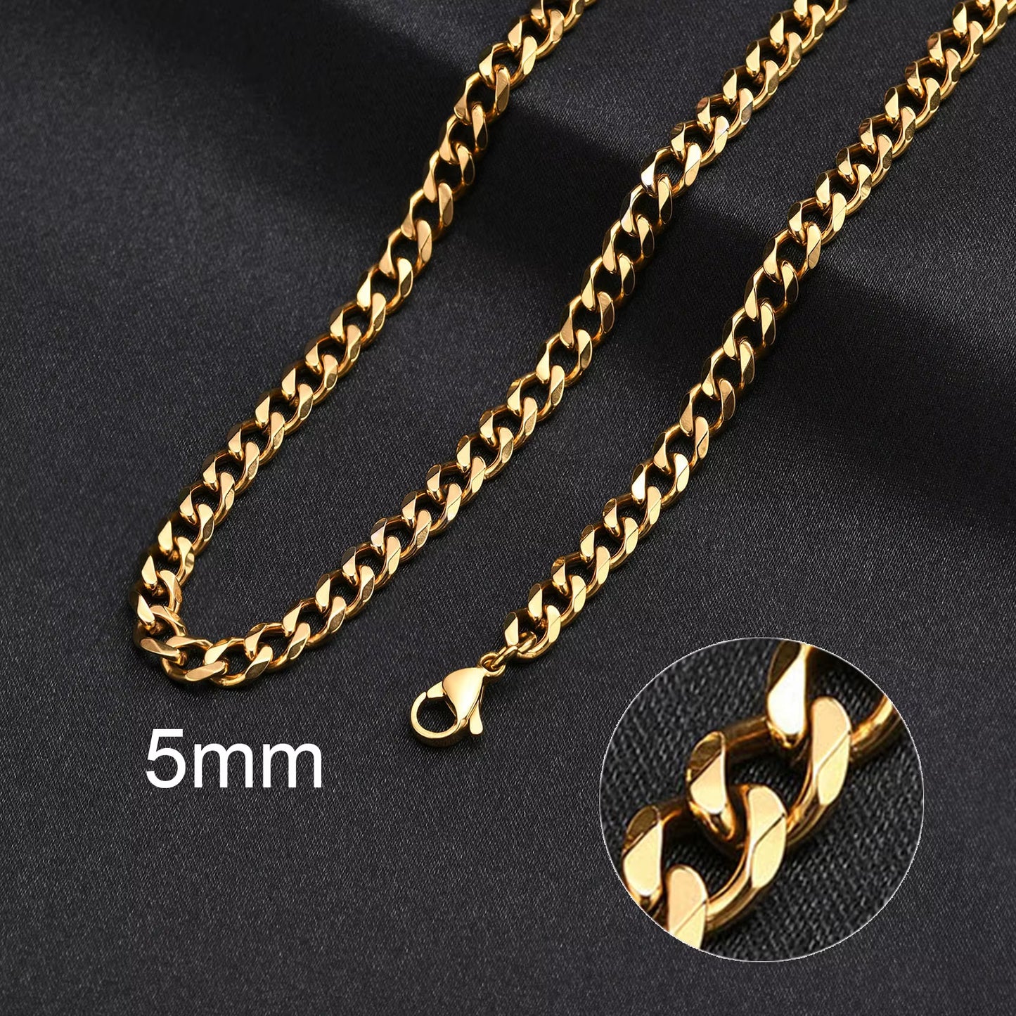 Basic Cuban Chain Necklace for Men Women,Stainless Steel Curb Link Chain Collar,3/5/7/9/11Mm Width Black Gold Retro Color Choker