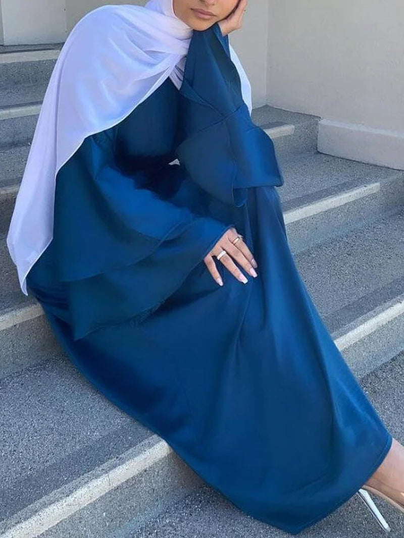 Plain Large Double Layer Flare Sleeve Abaya Dress