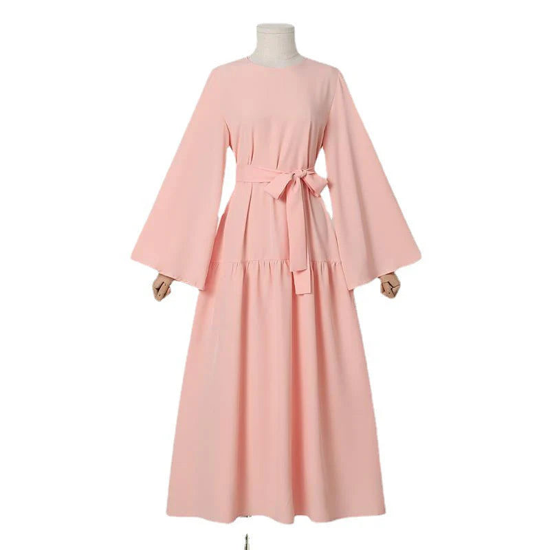 Women'S Flared Sleeves Long Dress with Belt
