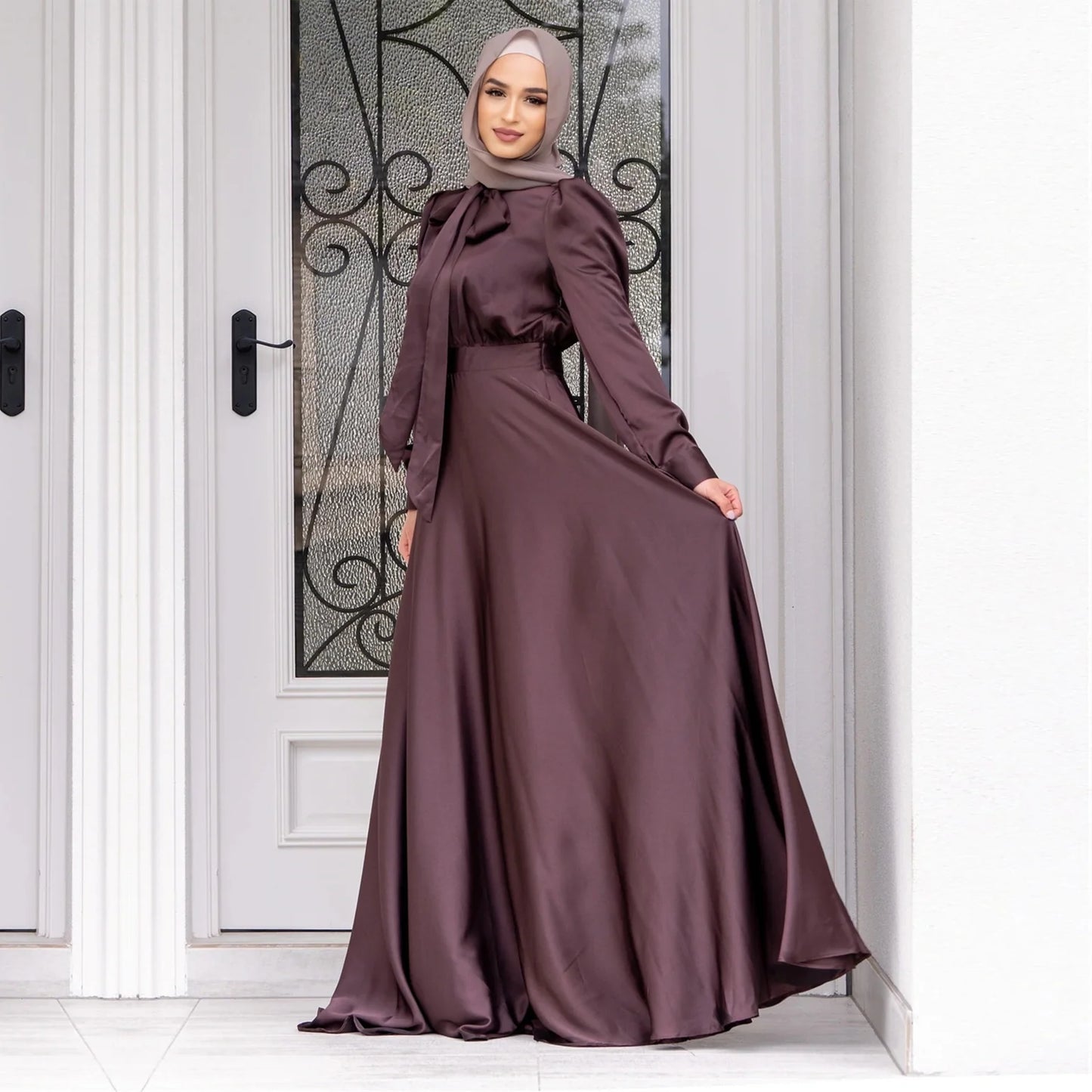 Women'S Modest Stylish Big Satin Dress