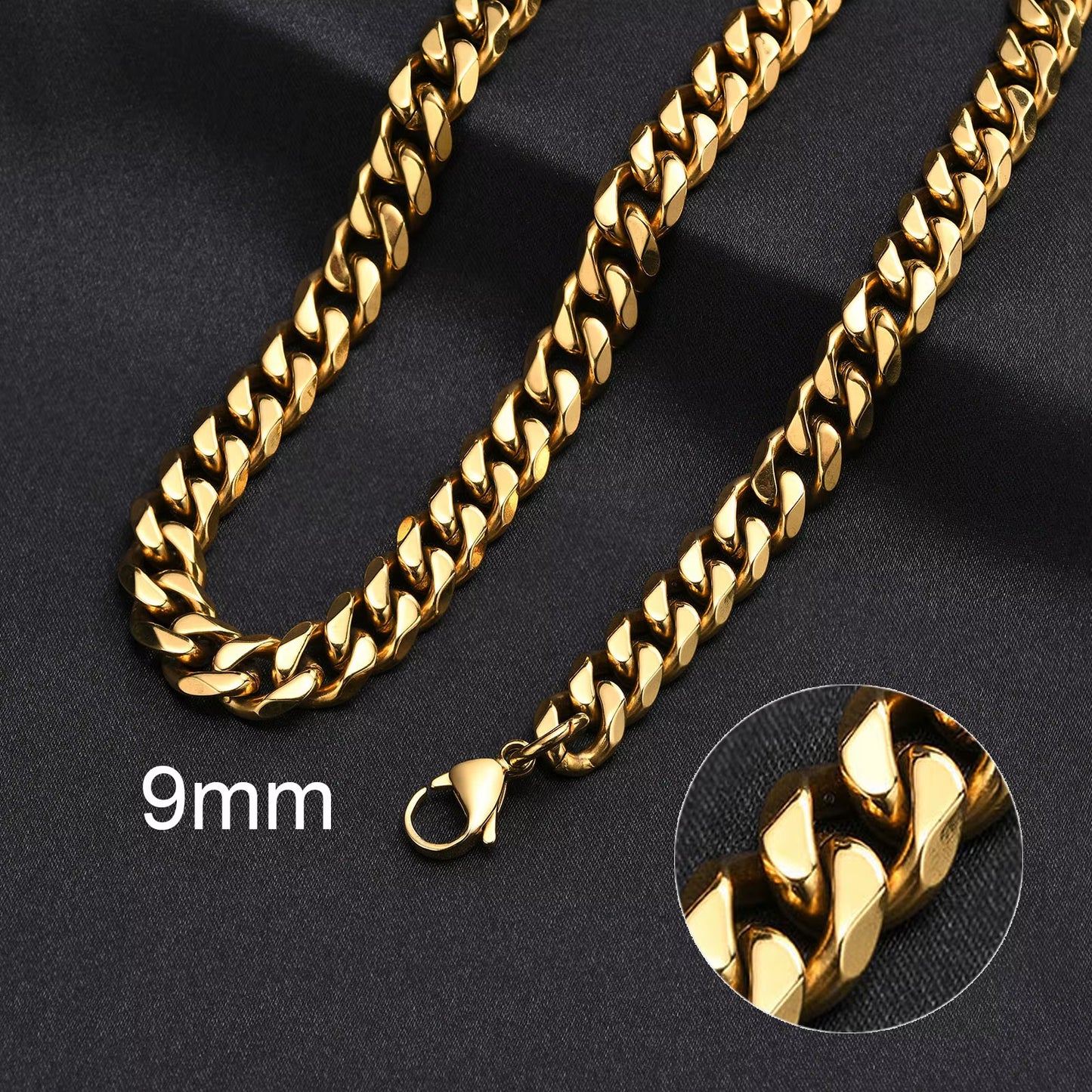 Basic Cuban Chain Necklace for Men Women,Stainless Steel Curb Link Chain Collar,3/5/7/9/11Mm Width Black Gold Retro Color Choker