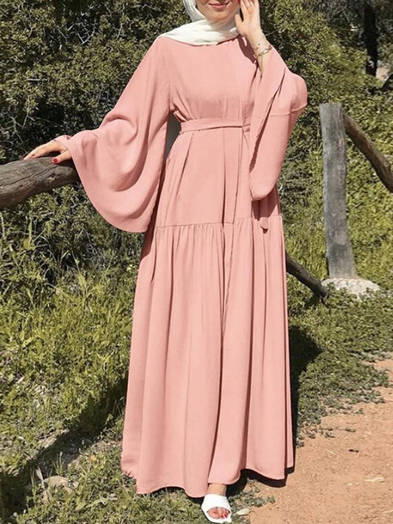 Women'S Flared Sleeves Long Dress with Belt