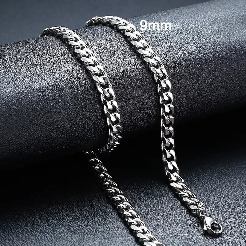 Basic Cuban Chain Necklace for Men Women,Stainless Steel Curb Link Chain Collar,3/5/7/9/11Mm Width Black Gold Retro Color Choker