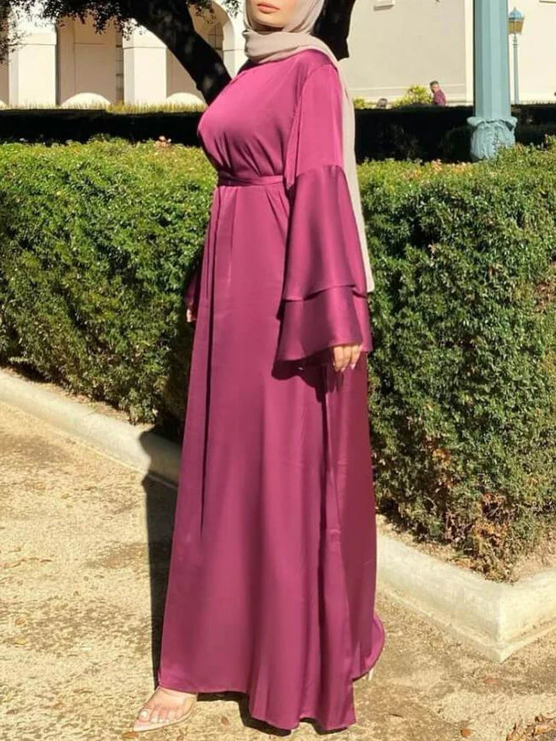 Plain Large Double Layer Flare Sleeve Abaya Dress