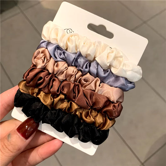 6/18Pcs Elegant Hair Scrunchies Women Minimalist Simulation Silk Hair Ties Solid Color Elastic Loop Ponytail Hair Accessories
