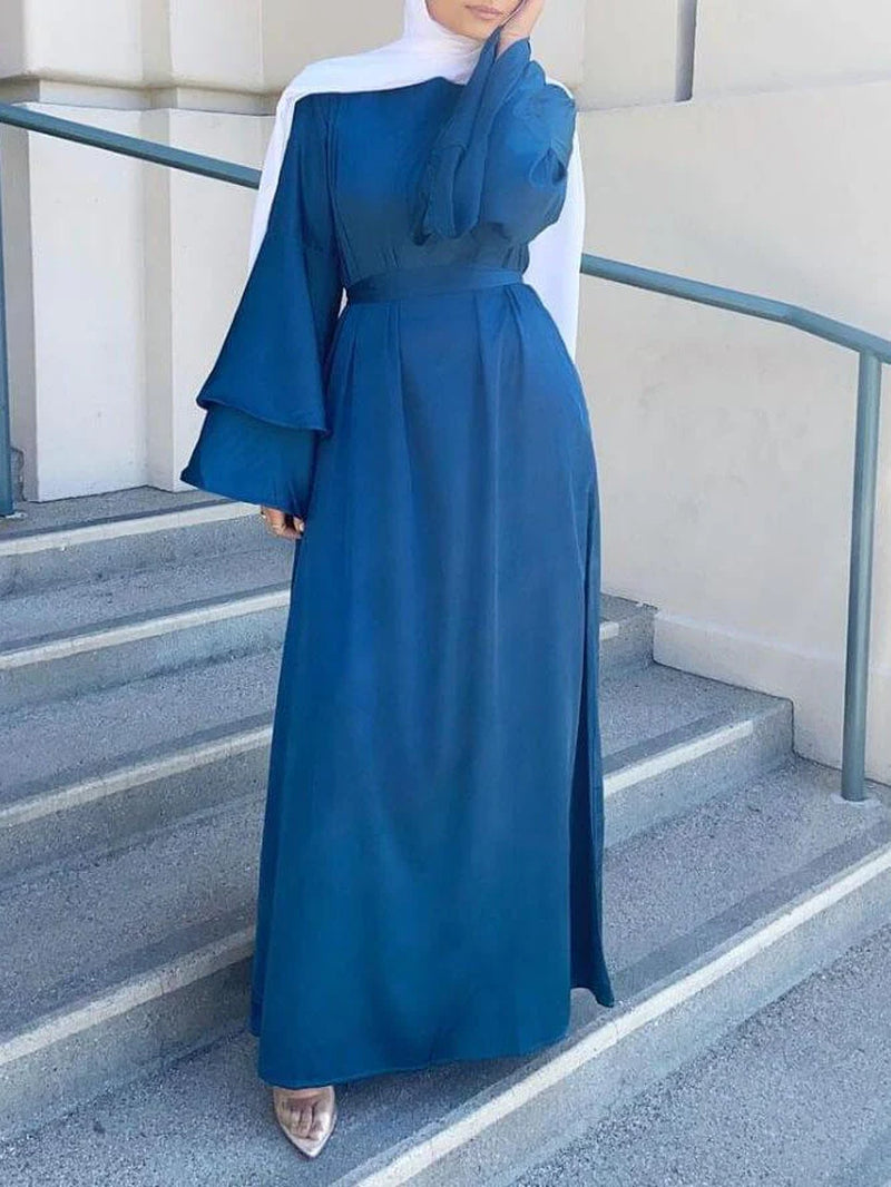 Plain Large Double Layer Flare Sleeve Abaya Dress
