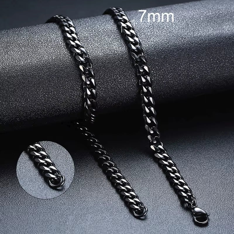 Basic Cuban Chain Necklace for Men Women,Stainless Steel Curb Link Chain Collar,3/5/7/9/11Mm Width Black Gold Retro Color Choker